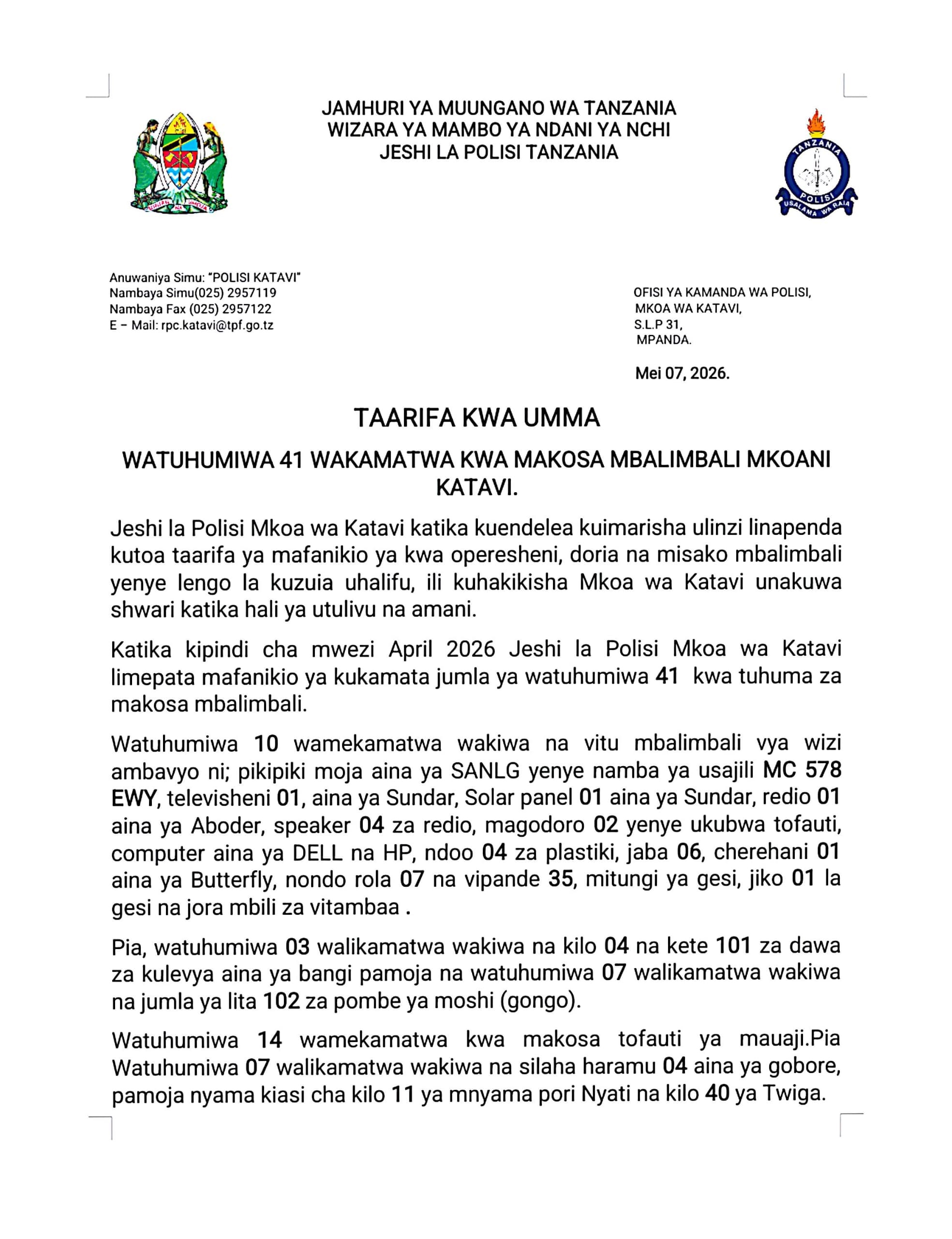 WATUHUMIWA 41 MBALONI KWA KOSA LA KUIBA NYETI
